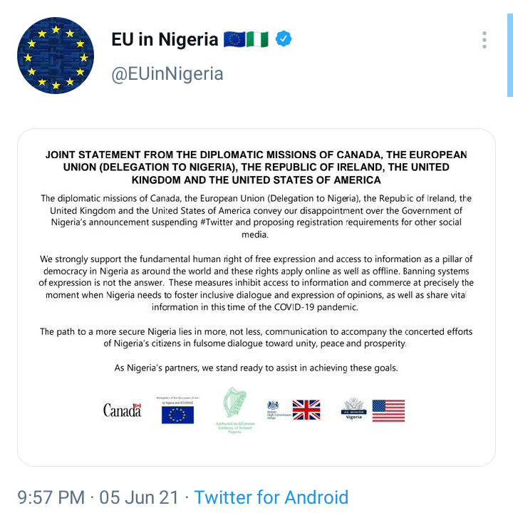 eu letter to Nigeria government